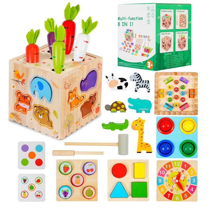 Fidtoy 8-in-1 Wooden Activity Cube – Montessori Learning Toy for Toddlers