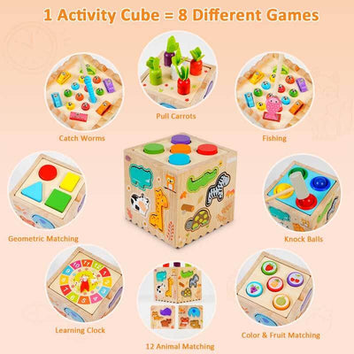 Fidtoy 8-in-1 Wooden Activity Cube – Montessori Learning Toy for Toddlers