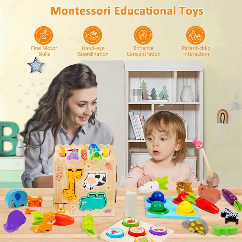 Fidtoy 8-in-1 Wooden Activity Cube – Montessori Learning Toy for Toddlers