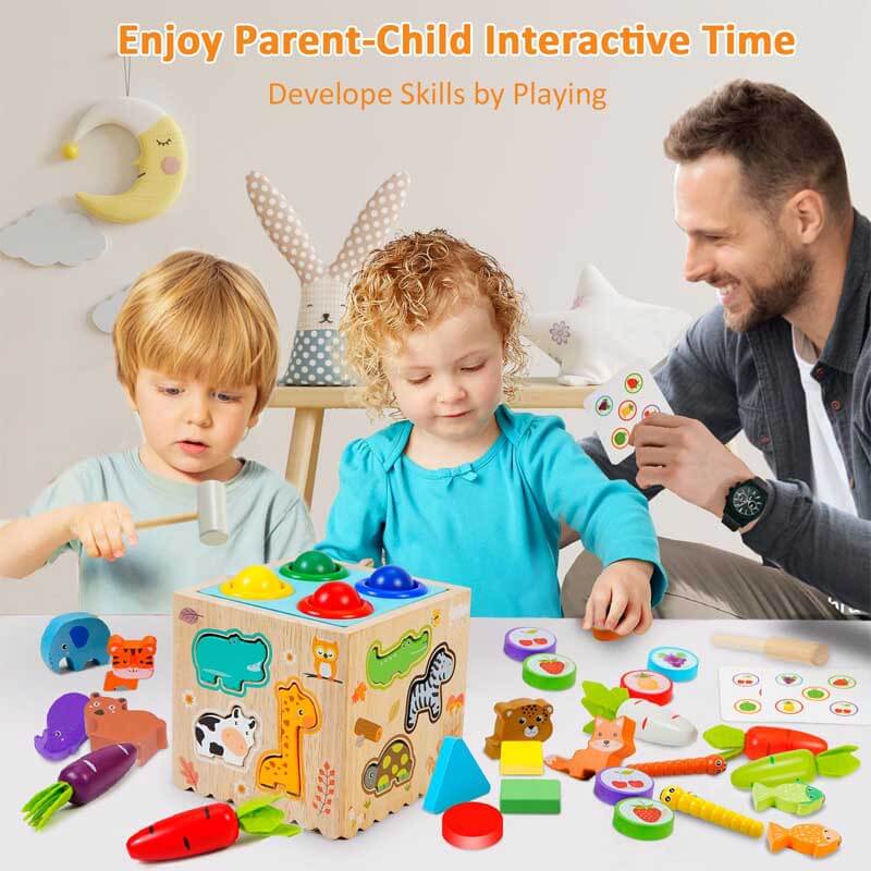 Fidtoy 8-in-1 Wooden Activity Cube – Montessori Learning Toy for Toddlers