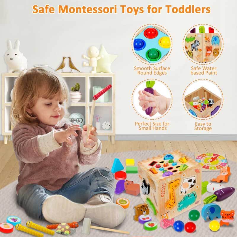 Fidtoy 8-in-1 Wooden Activity Cube – Montessori Learning Toy for Toddlers