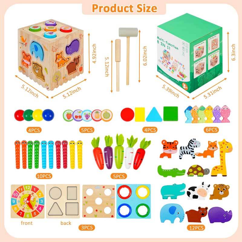 Fidtoy 8-in-1 Wooden Activity Cube – Montessori Learning Toy for Toddlers