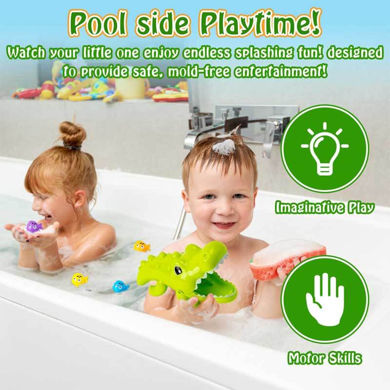 Juego de juguetes de baño de cocodrilo y pez Fidtoy para niños pequeños de 1 a 5 años – Juego acuático interactivo y seguro