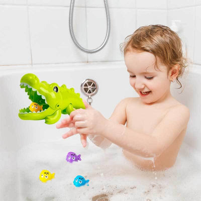 Juego de juguetes de baño de cocodrilo y pez Fidtoy para niños pequeños de 1 a 5 años – Juego acuático interactivo y seguro