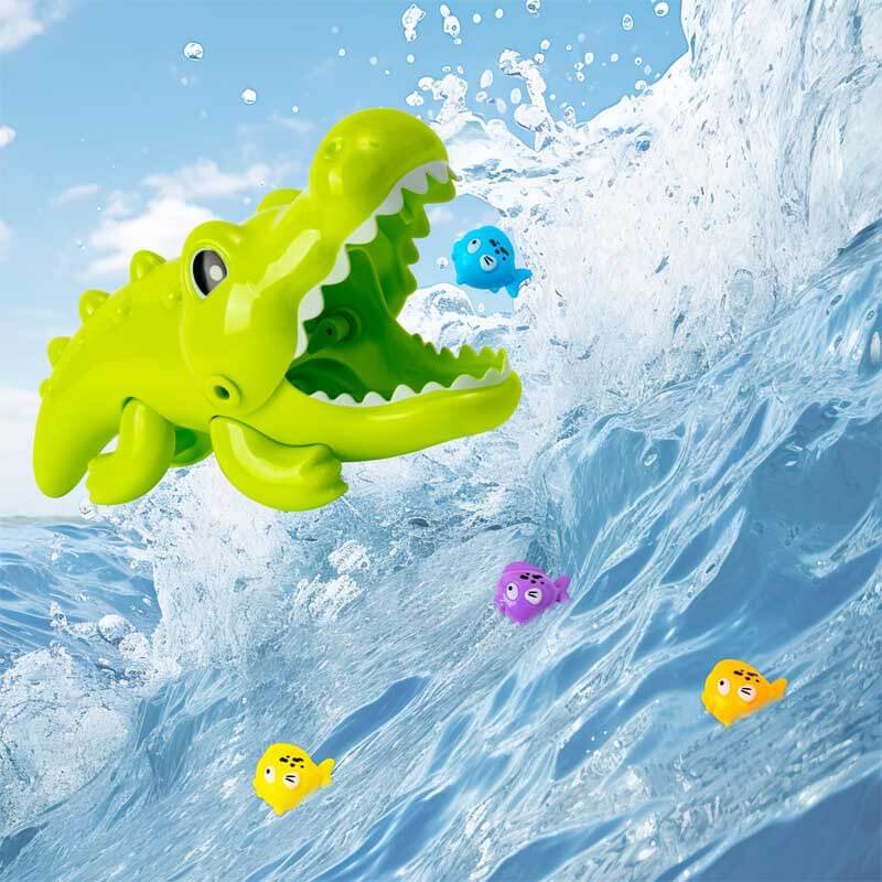 Juego de juguetes de baño de cocodrilo y pez Fidtoy para niños pequeños de 1 a 5 años – Juego acuático interactivo y seguro