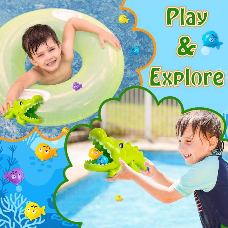 Juego de juguetes de baño de cocodrilo y pez Fidtoy para niños pequeños de 1 a 5 años – Juego acuático interactivo y seguro