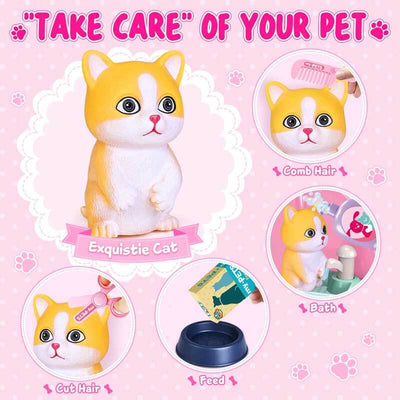 Fidtoy Pet Care Playset for Kids Pretend Play Toy Backpack Cat Grooming Set Role Play Toy for 3 4 5 6 Year Old Girls Home Play