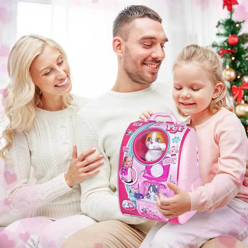 Fidtoy Pet Care Playset for Kids Pretend Play Toy Backpack Cat Grooming Set Role Play Toy for 3 4 5 6 Year Old Girls Home Play