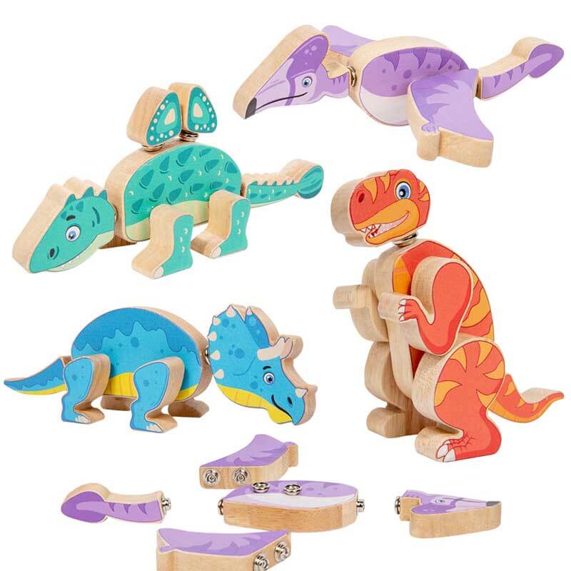 Fidtoy Blocs de construction en bois Dinosaure – Jouet éducatif STEM pour tout-petits