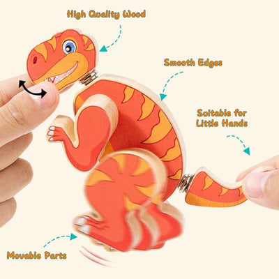 Fidtoy Blocs de construction en bois Dinosaure – Jouet éducatif STEM pour tout-petits