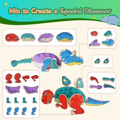 Fidtoy Blocs de construction en bois Dinosaure – Jouet éducatif STEM pour tout-petits