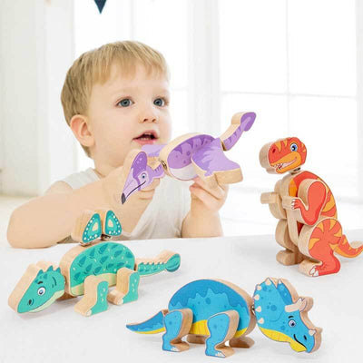 Fidtoy Blocs de construction en bois Dinosaure – Jouet éducatif STEM pour tout-petits