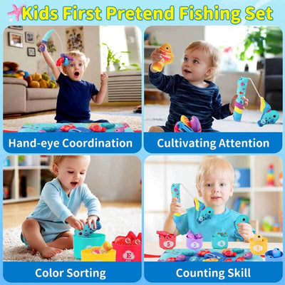 Fidtoy Montessori Fishing Toy Set for Toddlers 1-3 – Cloth Fish, Buckets & Interactive Play