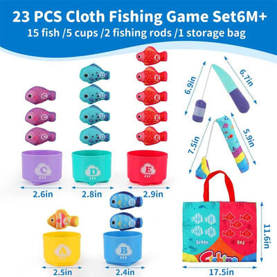 Fidtoy Montessori Fishing Toy Set for Toddlers 1-3 – Cloth Fish, Buckets & Interactive Play