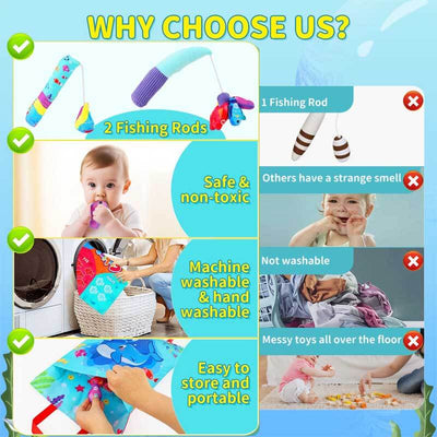 Fidtoy Montessori Fishing Toy Set for Toddlers 1-3 – Cloth Fish, Buckets & Interactive Play