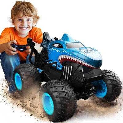 Fidtoy RC Monster Shark Truck Remote Control Car 360 Stunt RC Car for Kids LED Lights Music All Terrain Off Road Toy Rechargeable