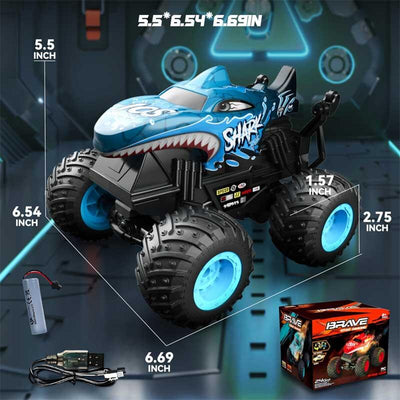 Fidtoy RC Monster Shark Truck Remote Control Car 360 Stunt RC Car for Kids LED Lights Music All Terrain Off Road Toy Rechargeable