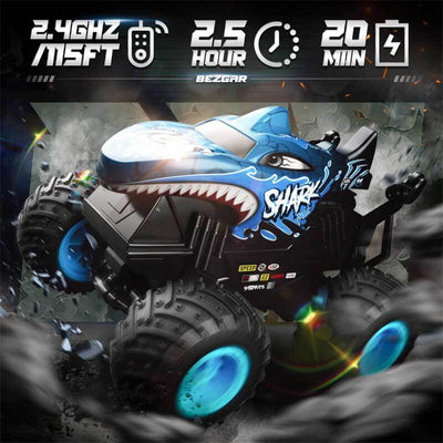 Fidtoy RC Monster Shark Truck Remote Control Car 360 Stunt RC Car for Kids LED Lights Music All Terrain Off Road Toy Rechargeable