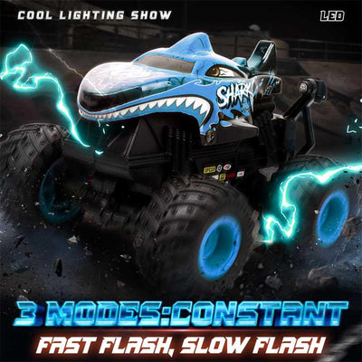 Fidtoy RC Monster Shark Truck Remote Control Car 360 Stunt RC Car for Kids LED Lights Music All Terrain Off Road Toy Rechargeable