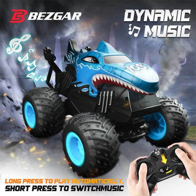 Fidtoy RC Monster Shark Truck Remote Control Car 360 Stunt RC Car for Kids LED Lights Music All Terrain Off Road Toy Rechargeable