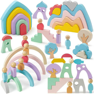 Fidtoy Rainbow Wooden Stacking Blocks Montessori Toy for Kids