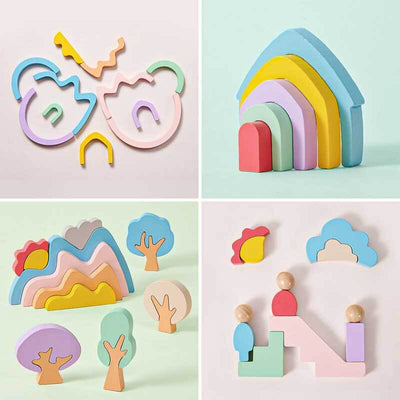 Fidtoy Rainbow Wooden Stacking Blocks Montessori Toy for Kids