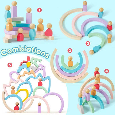Fidtoy Rainbow Wooden Stacking Blocks Montessori Toy for Kids