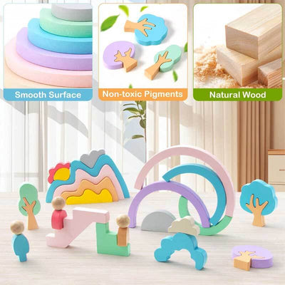 Fidtoy Rainbow Wooden Stacking Blocks Montessori Toy for Kids