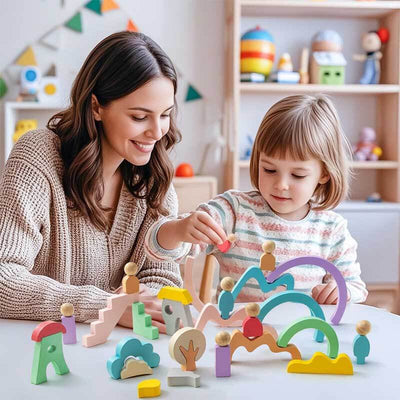 Fidtoy Rainbow Wooden Stacking Blocks Montessori Toy for Kids
