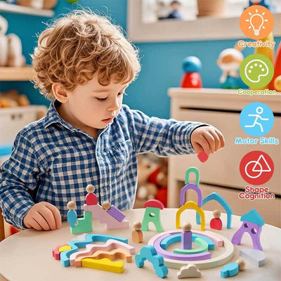 Fidtoy Rainbow Wooden Stacking Blocks Montessori Toy for Kids