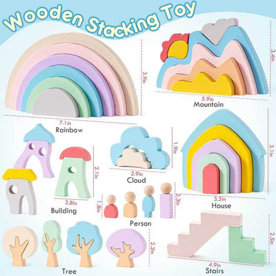 Fidtoy Rainbow Wooden Stacking Blocks Montessori Toy for Kids