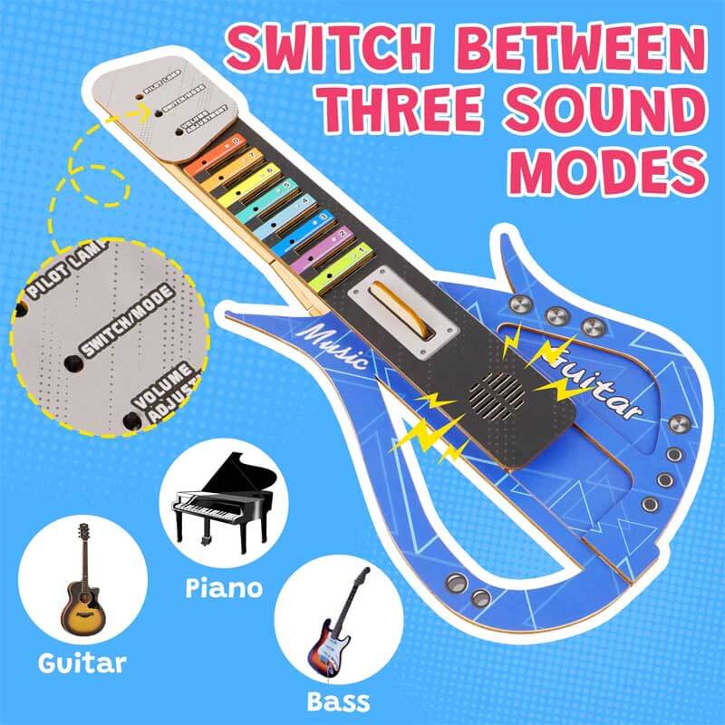 Fidtoy Guitare en bois DIY pour enfants de 5 ans et plus – Kit pour construire votre propre instrument de musique pour piano, guitare et basse