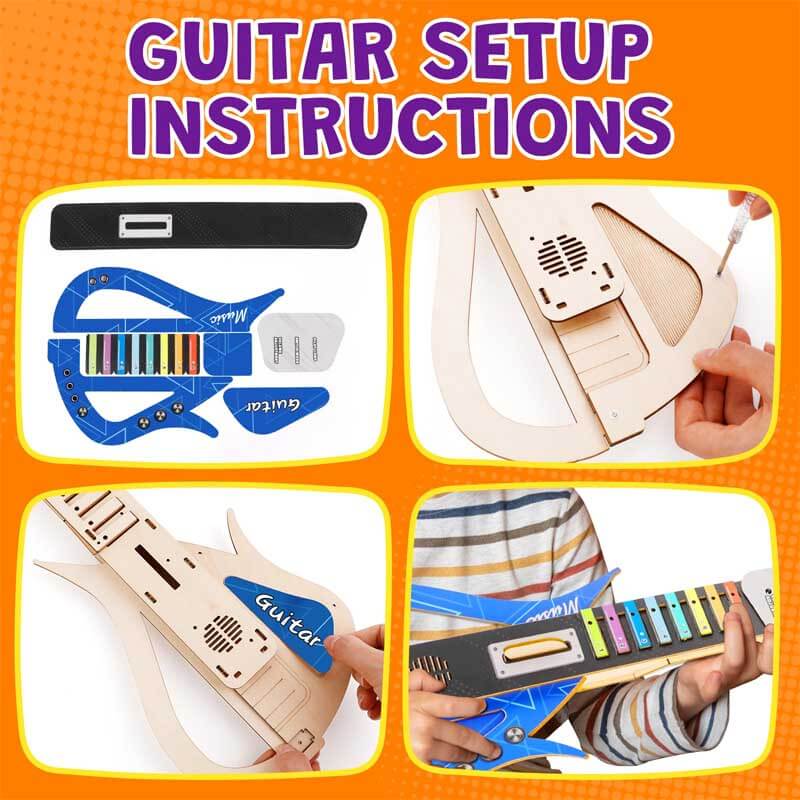 Fidtoy Guitare en bois DIY pour enfants de 5 ans et plus – Kit pour construire votre propre instrument de musique pour piano, guitare et basse