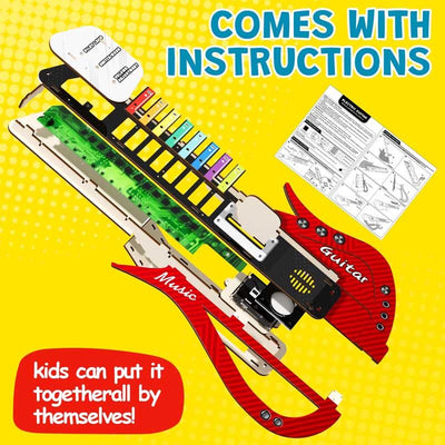 Fidtoy Guitare en bois DIY pour enfants de 5 ans et plus – Kit pour construire votre propre instrument de musique pour piano, guitare et basse