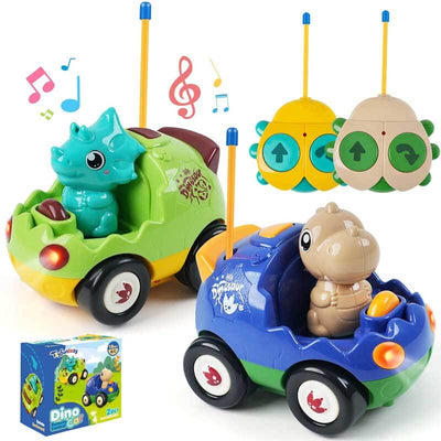 Fidtoy RC Dinosaur Car Toy 2 Pack Remote Control Cars for Kids Toddlers with Controllers Lights Sound Racing Toy for Indoor Play
