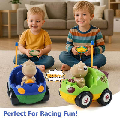 Fidtoy RC Dinosaur Car Toy 2 Pack Remote Control Cars for Kids Toddlers with Controllers Lights Sound Racing Toy for Indoor Play
