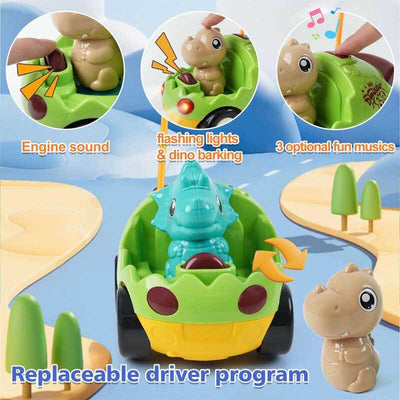 Fidtoy RC Dinosaur Car Toy 2 Pack Remote Control Cars for Kids Toddlers with Controllers Lights Sound Racing Toy for Indoor Play
