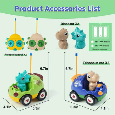 Fidtoy RC Dinosaur Car Toy 2 Pack Remote Control Cars for Kids Toddlers with Controllers Lights Sound Racing Toy for Indoor Play