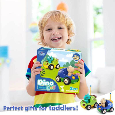 Fidtoy RC Dinosaur Car Toy 2 Pack Remote Control Cars for Kids Toddlers with Controllers Lights Sound Racing Toy for Indoor Play