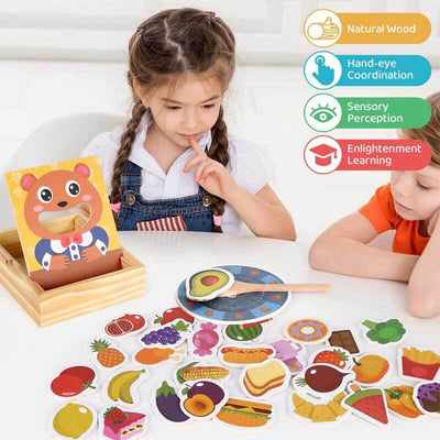 Fidtoy Wooden Feeding Bear Toy - Montessori Food Learning Toy