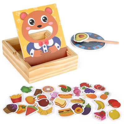 Fidtoy Wooden Feeding Bear Toy - Montessori Food Learning Toy