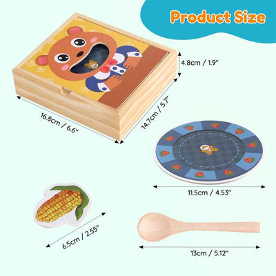 Fidtoy Wooden Feeding Bear Toy - Montessori Food Learning Toy
