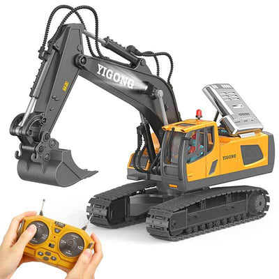 Fidtoy Pelleteuse RC Télécommandée Camion de Construction 11 Canaux avec Pelle en Métal Lumières Son Jouet STEM pour Enfants Jeu en Plein Air