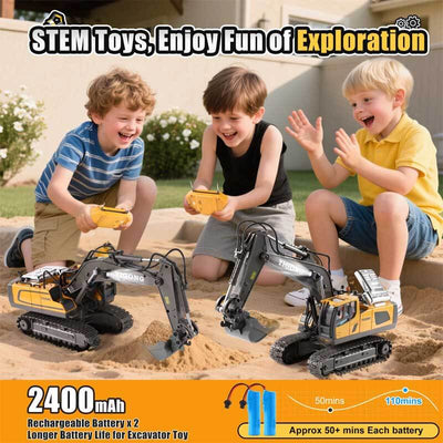Fidtoy Pelleteuse RC Télécommandée Camion de Construction 11 Canaux avec Pelle en Métal Lumières Son Jouet STEM pour Enfants Jeu en Plein Air