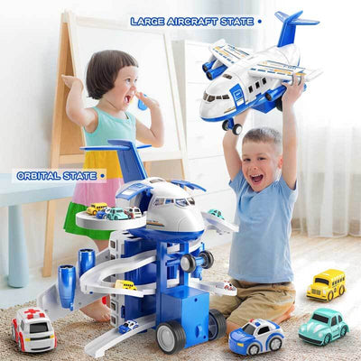 Fidtoy Airplane Toy Set for Kids 3-8 | Multi-Level Garage & Cars Interactive Play
