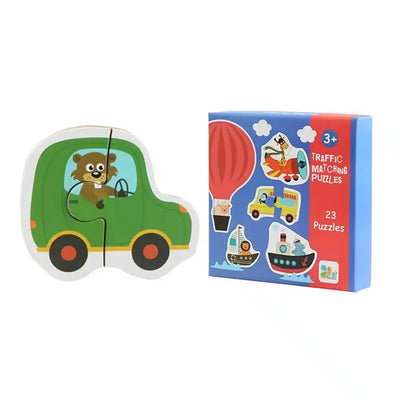 Fidtoy Themed Box of 23 Puzzles – Beginner Matching Jigsaw Puzzle Set for Kids, Animals, Vehicles, Fruits & Vegetables