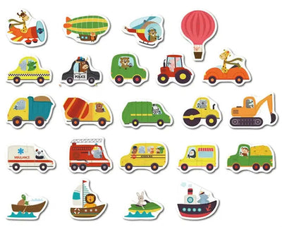 Fidtoy Themed Box of 23 Puzzles – Beginner Matching Jigsaw Puzzle Set for Kids, Animals, Vehicles, Fruits & Vegetables