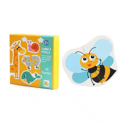 Fidtoy Themed Box of 23 Puzzles – Beginner Matching Jigsaw Puzzle Set for Kids, Animals, Vehicles, Fruits & Vegetables