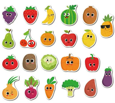 Fidtoy Themed Box of 23 Puzzles – Beginner Matching Jigsaw Puzzle Set for Kids, Animals, Vehicles, Fruits & Vegetables