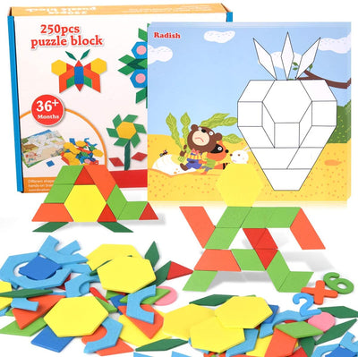 Wooden Pattern Puzzle Blocks - 250 Pieces